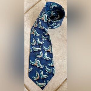 Rare Vintage Endangered Species 100% Silk Elephant Seal Tie - Made in USA